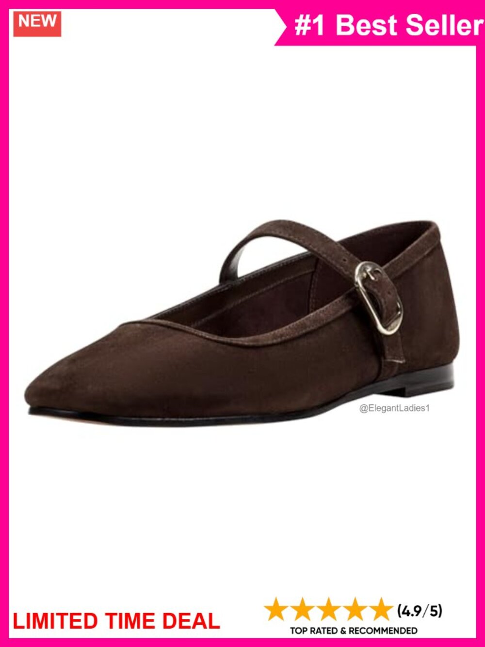 Suede Dress Flats with Square Toe & Ankle Strap